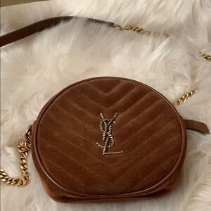 Yves Saint Laurent Brown Suede Round Crossbody Bag
